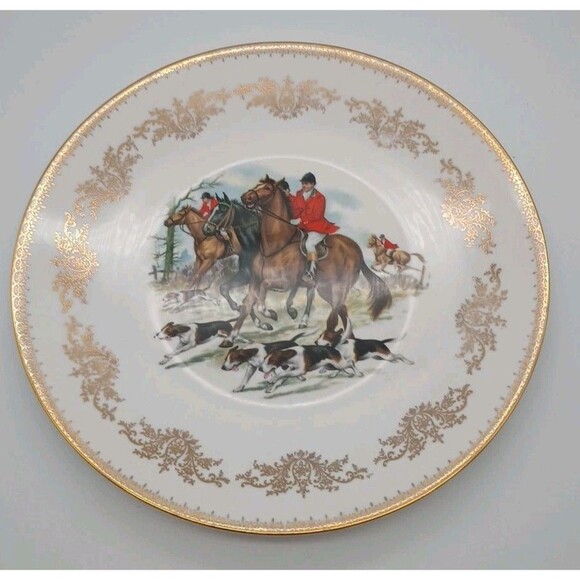 Vintage Gainsborough Hunt Scene Plate Bone Charger Na England Horse Hounds... - Picture 1 of 5